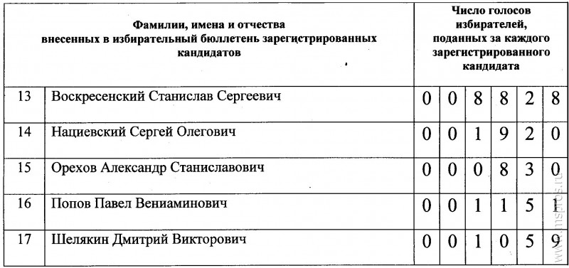 Официальные итоги выборов  по 13 одномандатному округу